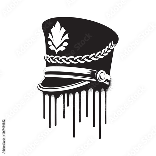 Stylized drum major hat vector illustration with dripping paint effect