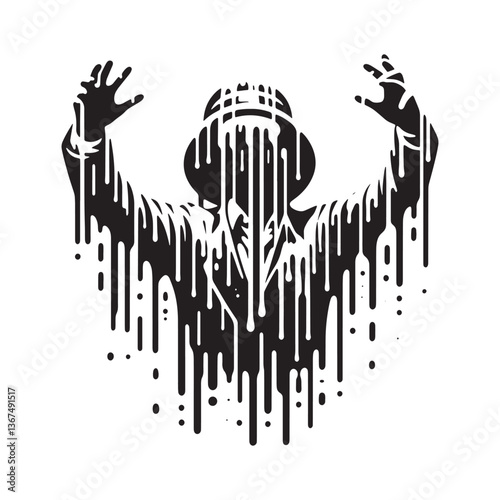 Abstract depiction of a figure in distress with liquid dripping effect design