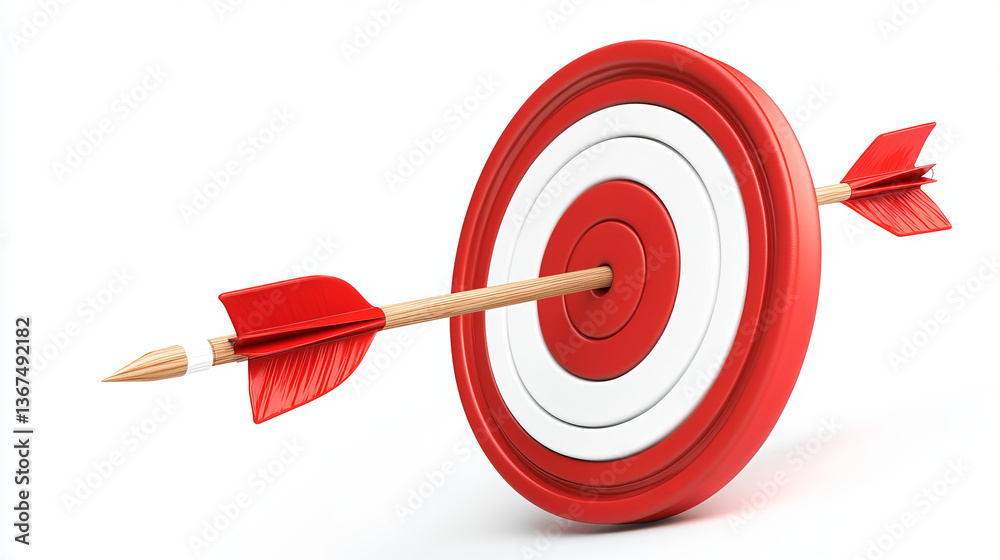 Archery target and arrow 3D isolated on white background with shadow. Sport game and business concept. Vector illustration Archery target and arrow 3D isolated on white background with shadow. Sport game and business concept. Vector illustration