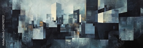 Panel kuchenny z motywem Abstract cityscape rendered in cool muted tones.