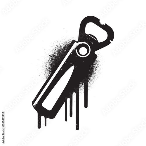 Grunge Bottle Opener Stencil Illustration with Dripping Spray Paint Style