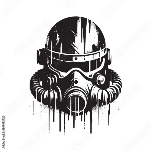 Monochrome Stencil Artwork of a Futuristic Protective Helmet Mask