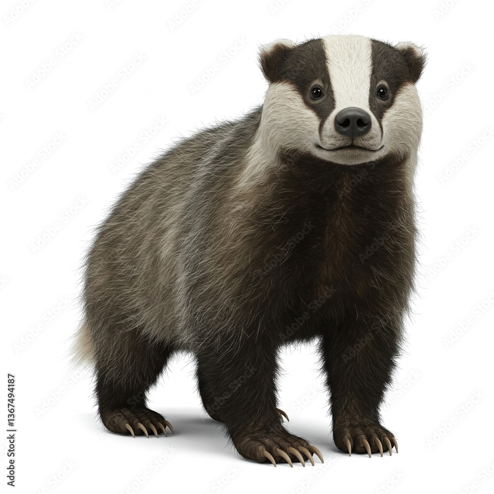 Fototapeta premium Fierce badger isolated on white background, high-resolution stock image for nature and wildlife themes 