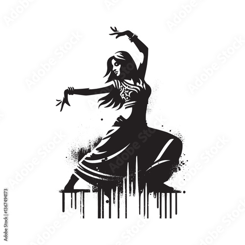 Silhouette of a Dabka dancer in stencil style with spray and grunge elements