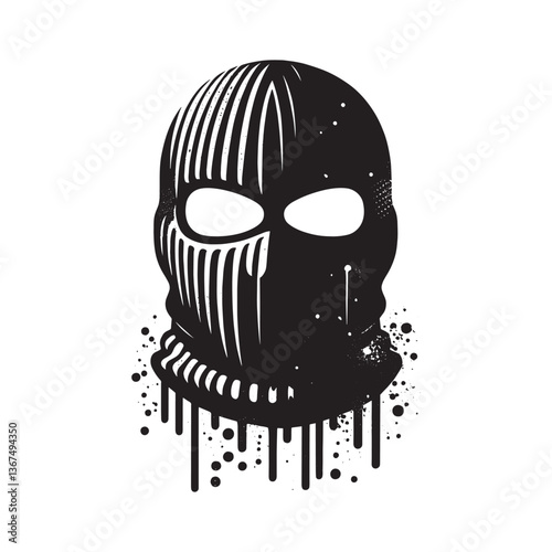 Striking Balaclava Stencil Illustration with Textured Grunge Aesthetic Design