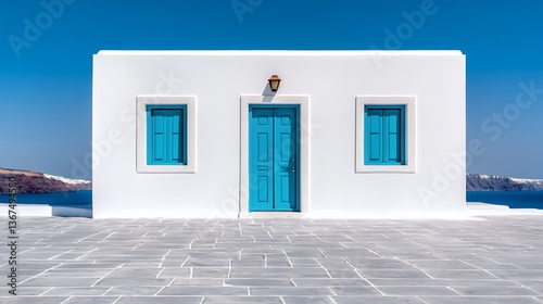 blue door in santorini greece