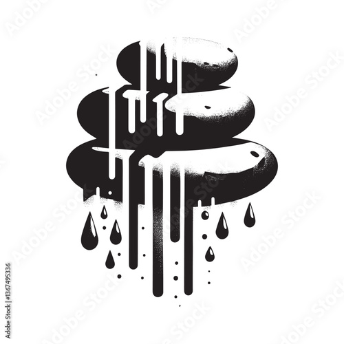 Zen stones illustration in stencil art style with dripping spray paint effect