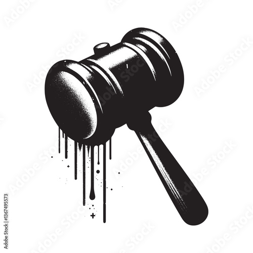 Abstract Gavel Vector Illustration with Dripping Paint Effect Isolated on White