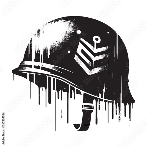 Abstract stencil illustration of a vintage military helmet with sergeant rank