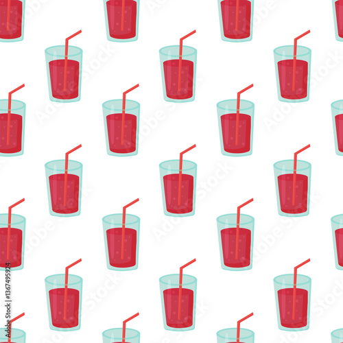 Seamless Pattern with cocktail in glass with straw. Fresh summer drink. Vector illustration.