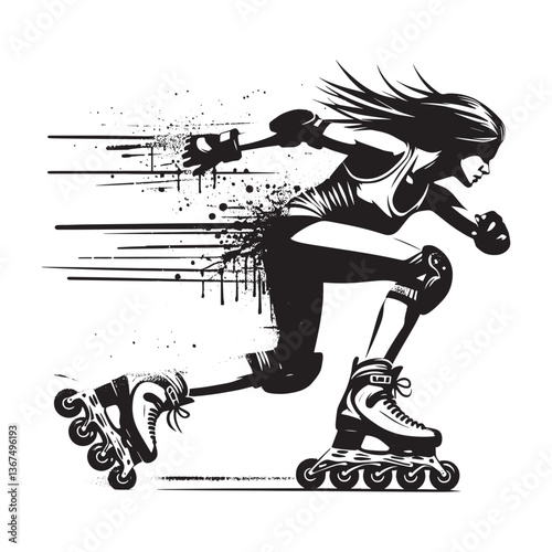 Dynamic Inline Skating Athlete Depicted with Grunge Stencil Aesthetic
