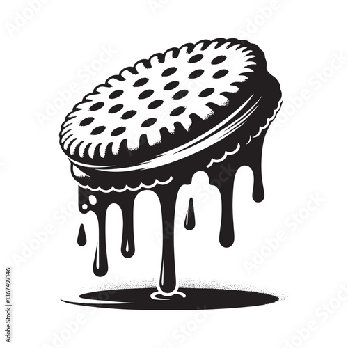 Monochrome biscuit depiction with dripping glaze in stencil flat grunge style