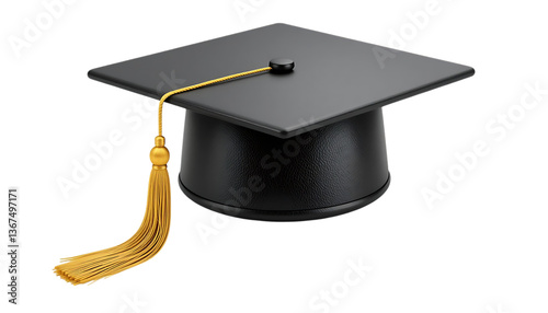 3D graduation cap icon in black with a golden tassel png