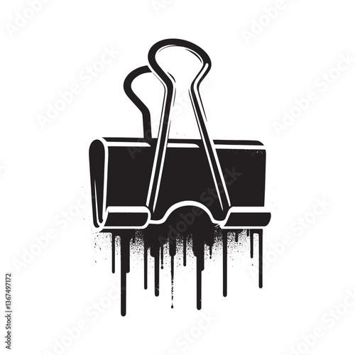 Monochrome Binder Clip Graphic with Drip Effect for Creative Projects