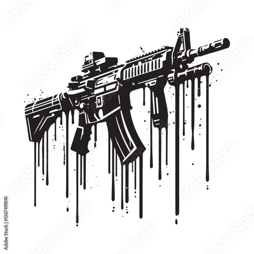 Stylized assault rifle illustration with dripping effect for edgy designs