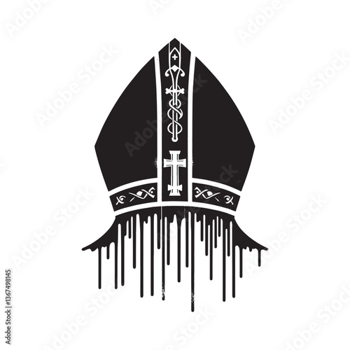 Stylized bishop mitre illustration with drips, representing religious authority