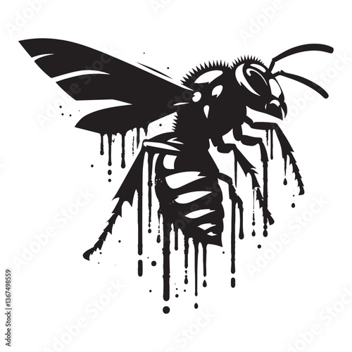 Stylized hornet stencil art with dripping spray paint and grunge textures