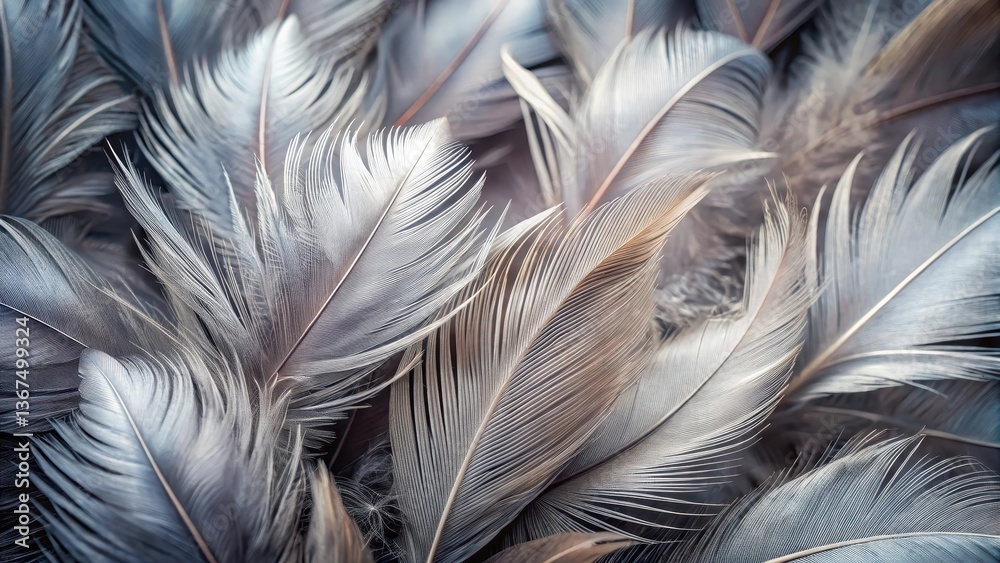 Fototapeta premium A Close-Up Study of Delicate Avian Feathers Displaying Intricate Textures and Subtle Color Variations