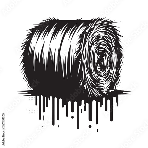 Abstract Hay Bale in Stencil Grunge Style with Dripping Effect Vector Illustration