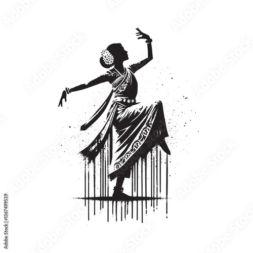 Abstract stencil art depicting a woman in traditional attire dancing gracefully