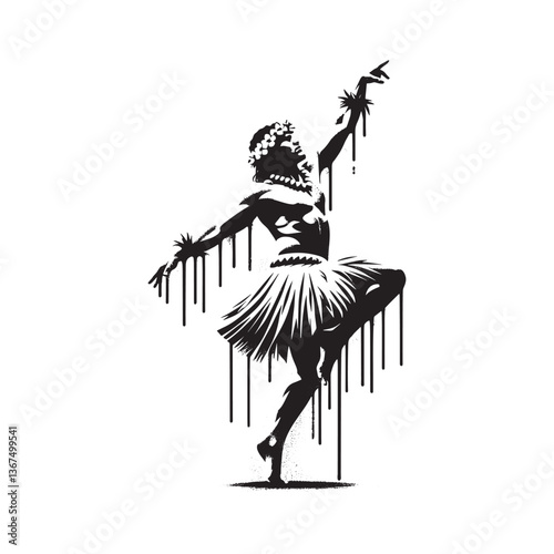 Artistic stencil illustration of a dancer in traditional Polynesian attire
