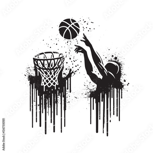 Dynamic Basketball Silhouette with Grunge Drip Effect for Sport Designs