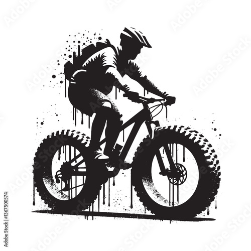 Dynamic stencil illustration of an extreme fat biking athlete, textured background