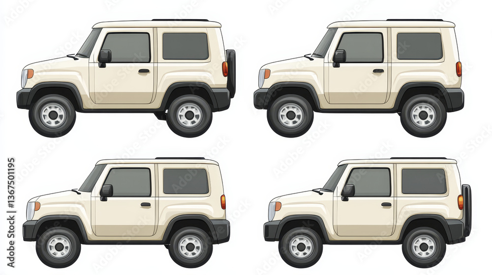 Car vector template on white background. Compact crossover, SUV, 5-door station wagon car. Template vector isolated. View isometric, front, rear, side, top. Car vector template on white background. Compact crossover, SUV, 5-door station wagon car. Template vector isolated. View isometric, front, rear, side, top.