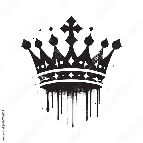 Grunge textured royal crown illustration with dripping paint effect design