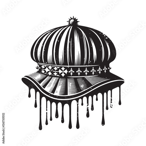 Intricate stencil illustration featuring an ornate Tudor bonnet design concept