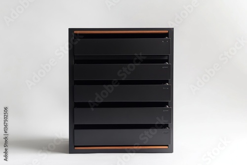 Minimalist filing cabinet with lockable drawers in matte black.