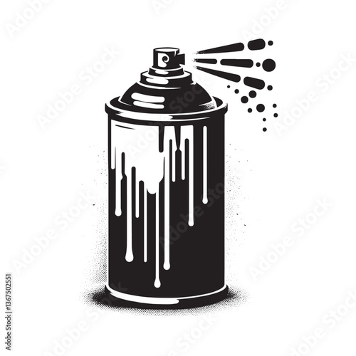 Monochrome Spray Can Illustration with Dripping Paint Effect and Stencil Aesthetic