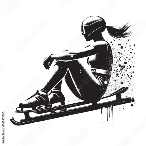 Monochrome stylized luge athlete contemplating next competition strategy