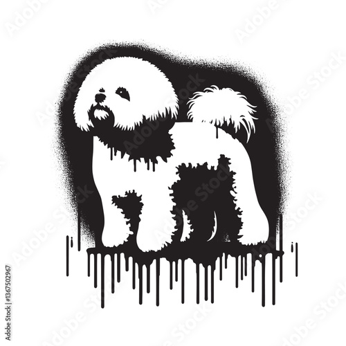 Stylized Bichon Frise Portrait in a Gritty Spray Paint Effect Silhouette