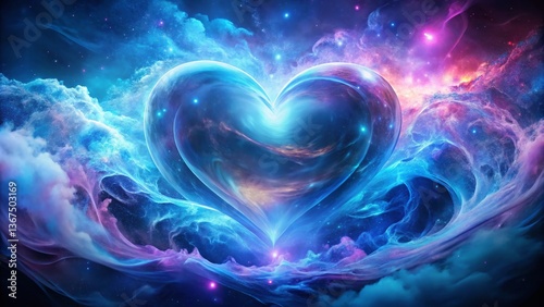 Double Exposure Blue Heart Wallpaper: Abstract Art Background