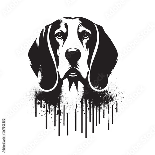 Stylized hound dog illustration with dripping paint effect and grunge textures