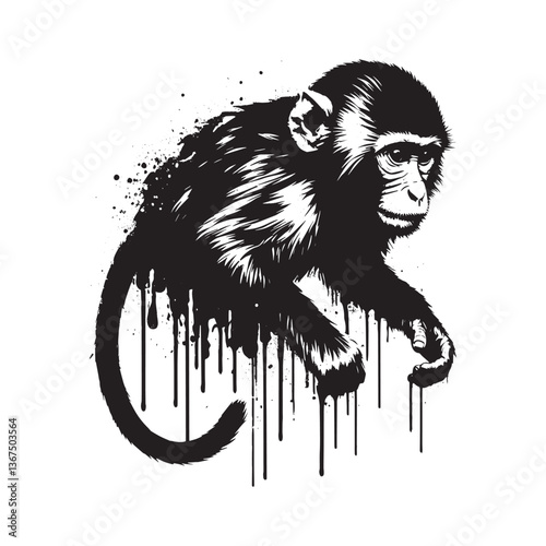 Stylized macaque depiction featuring a grungy spray paint effect with unique details