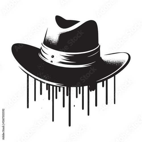Stylized Musketeer Hat Illustration with dripping paint effect in black and white