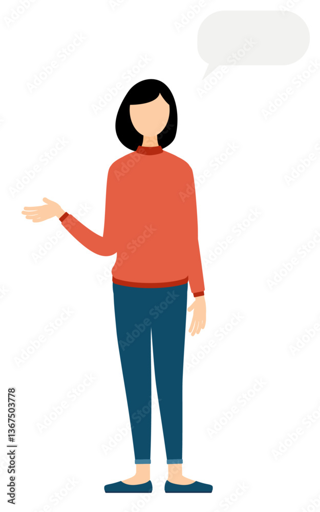 Simple illustration of a woman in a red turtleneck talking Simple illustration of a woman in a red turtleneck talking