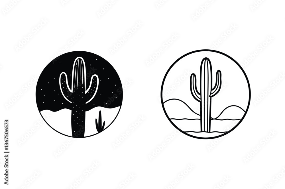 Obraz premium Saguaro Cactus Desert Icons Night and Day Minimalist Designs