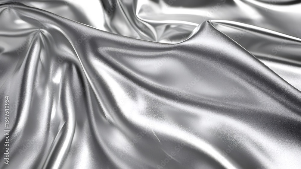 Fototapeta premium Luxurious silver satin fabric forming elegant waves and folds, creating a beautiful and flowing texture