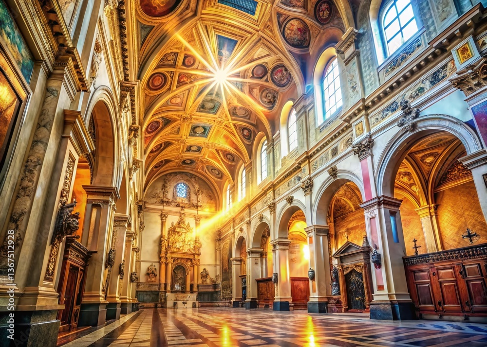 Fototapeta premium Double Exposure: Roman Basilica Interior, Architectural Detail, Sacred Space, Italy