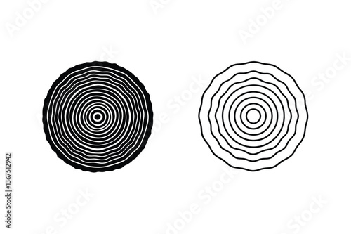 Tree Rings, Cross Section, Wood Texture, Circular Patterns, Nature Icons, Graphic Design, Vector Ill