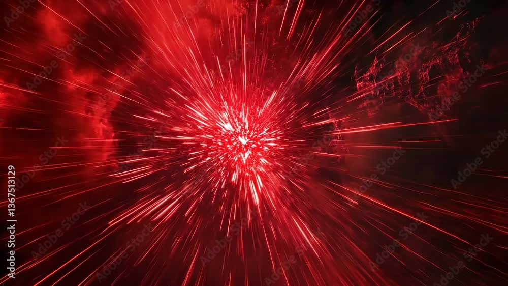 Vibrant red explosion of light fills the night sky during a festive celebration in a lively city square Vibrant red explosion of light fills the night sky during a festive celebration in a lively city square