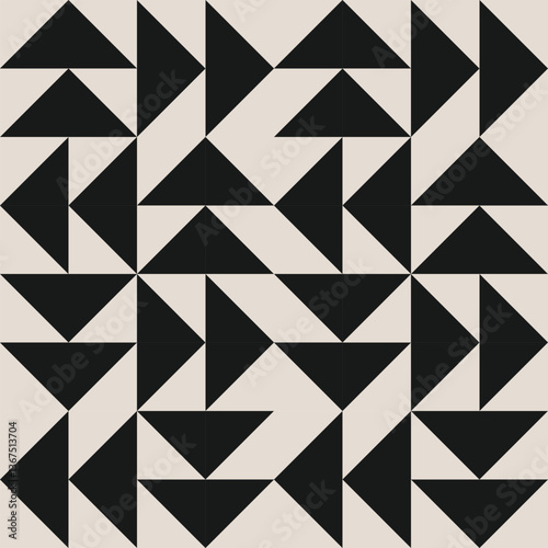 Seamless geometric half square triangle pattern in black and white. Graphical illustration for a unique wall decor, textiles and interior design.	
