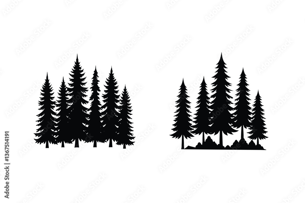 Fototapeta premium Silhouette Evergreen Trees Forest Pine Conifer Woods Nature Icons