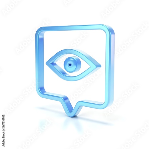 Blue 3D Eye Icon in Speech Bubble View Privacy Security Design Element