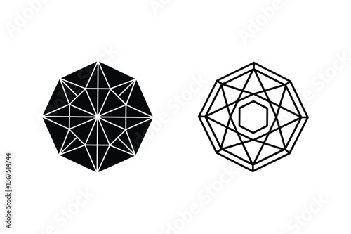 Geometric Octagonal Diamond Shapes Line Art Designs and Filled