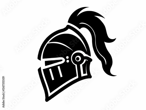 Knight helmet icon in bold black silhouette with plume