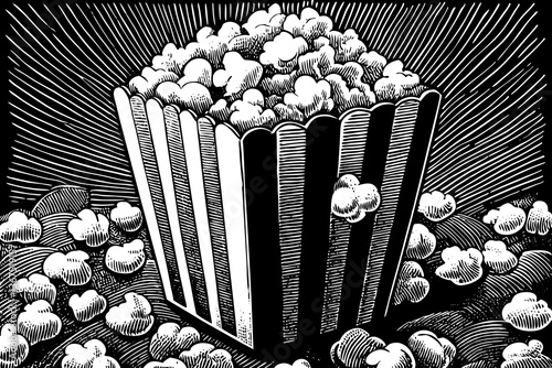 popcorn bucket hand drawn sketch black and white illustration